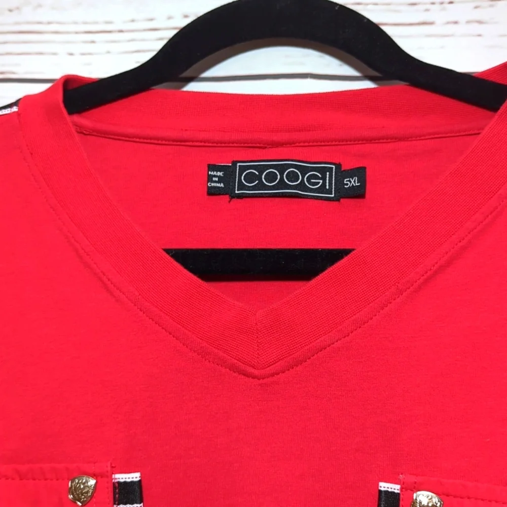 Coogi Australia T-Shirt V-Neck Y2K Pockets Patch Embroidery Men's 5XL Streetwear